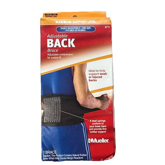 NEW Mueller Adjustable Back Brace, Black, One Size, Adjustable, 6711 - Picture 1 of 8